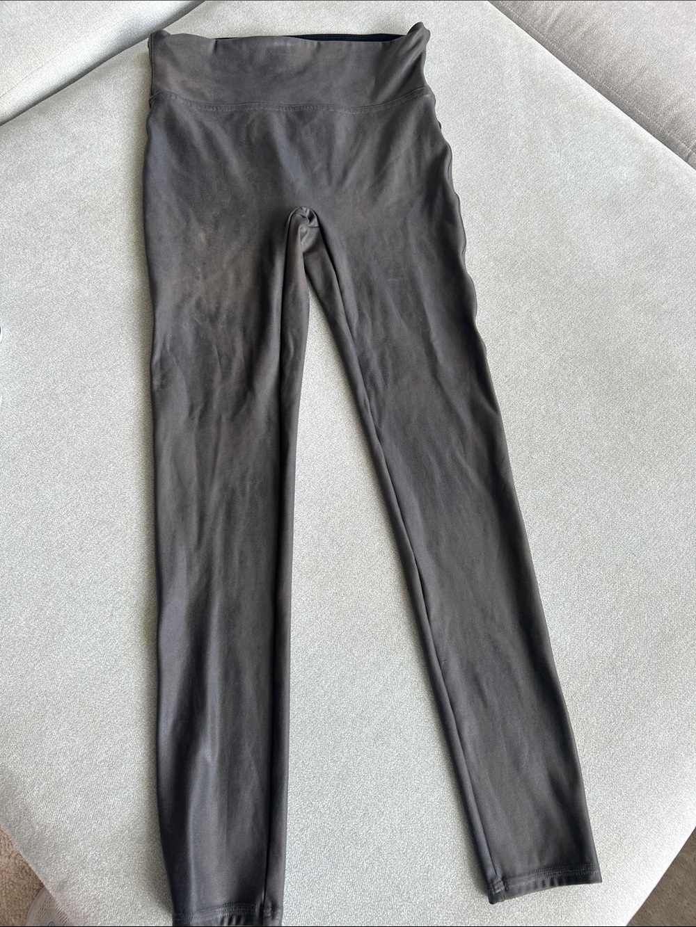 SPANX Faux Leather Leggings Gunmetal Gray High Rise Shaping Large L $98